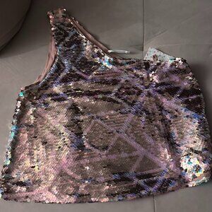 Free People Rose Gold One Shoulder Sequined Top - Size ( X-Small )